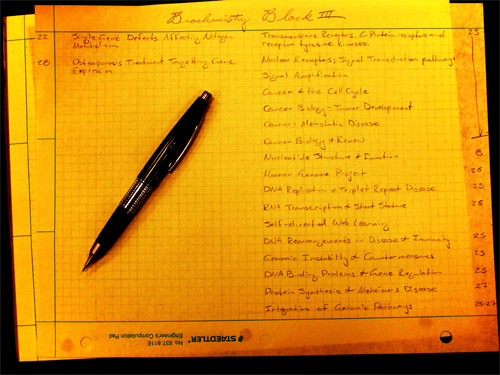The schedule for one block of medical school. Adjust period as appropriate.